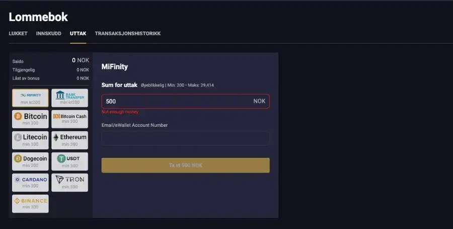 Uttak fra RollXO casino