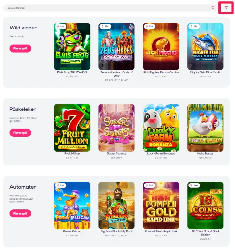 Wildfortune.io har hele 8955 forskjellige casinospill
