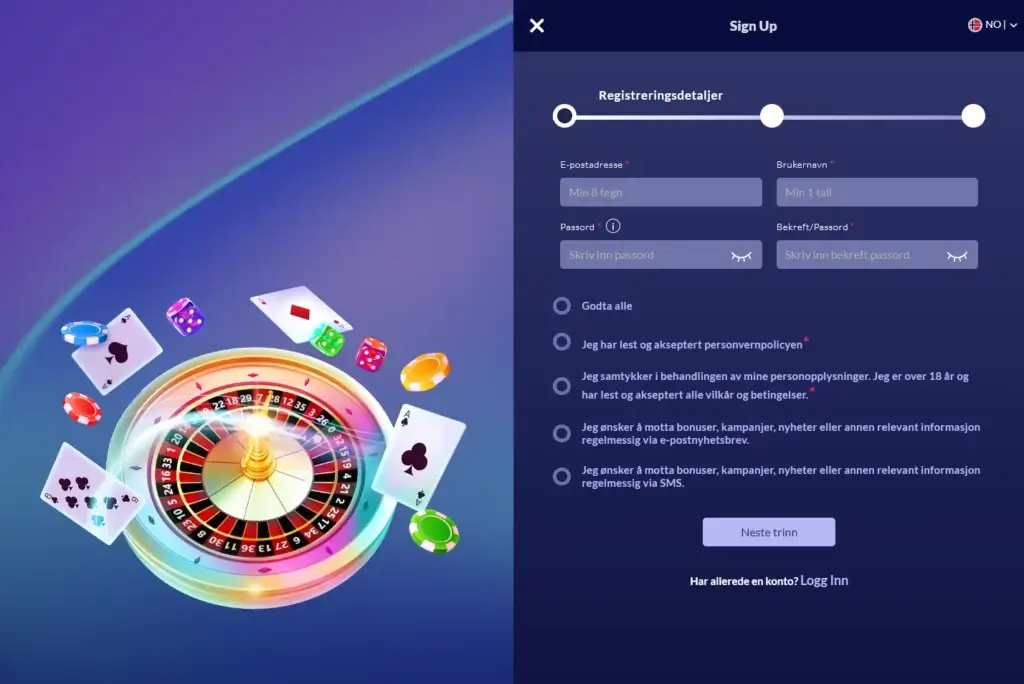 Registrer konto hos Shiny Wild Casino og test ut betalingsmetoden PayDo. 