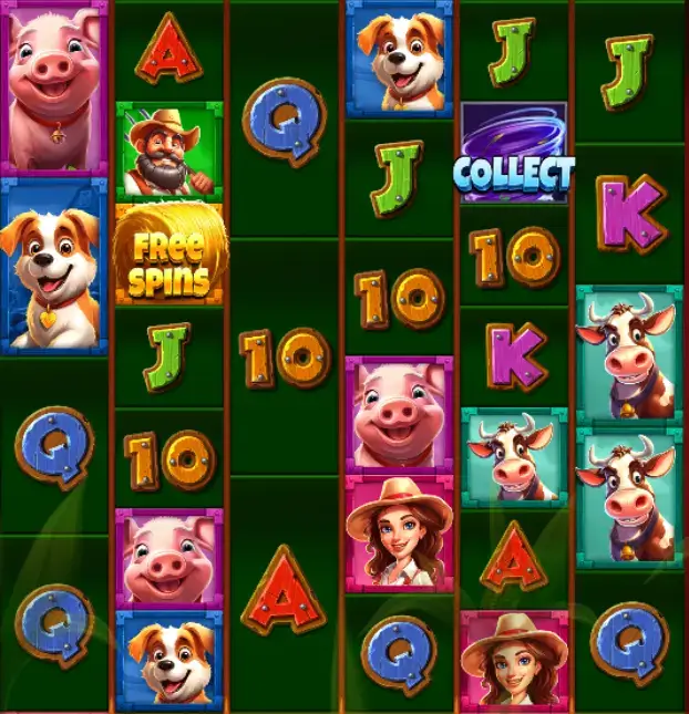 Utløs gratisspinn ved å lande symbolene free spins og collect på samme spinn