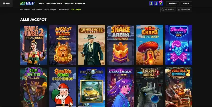 Alle jackpotspillene hos RTBet