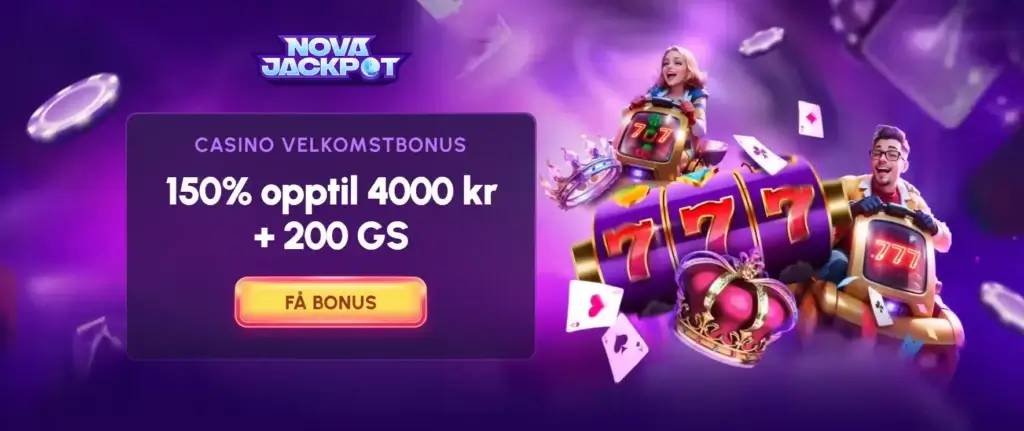 Landingssiden til NovaJackpot som viser den eksklusive bonusen