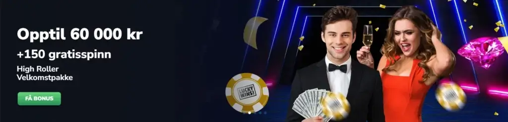 Lucky Wins storspillerbonus | Velkomstpakke opptil 60.00 kr +150 gratisspinn