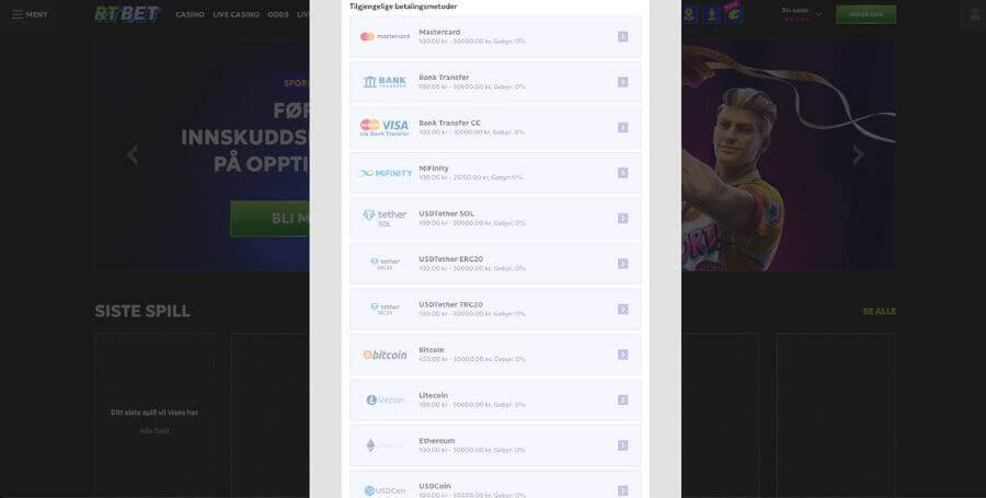 Uttaksmuligheter for norske RTBet spillere