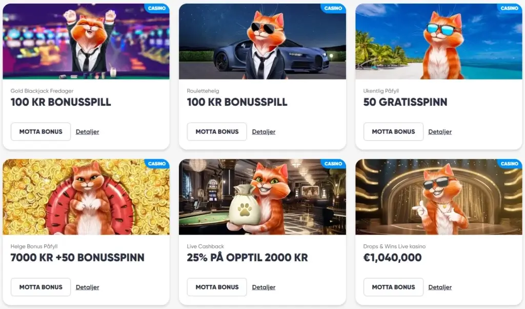 Cazimbo Reload-bonuser | Ukentlig påfyll av gratisspinn og innskuddsbonus opptil 7000 kr + bonusspill