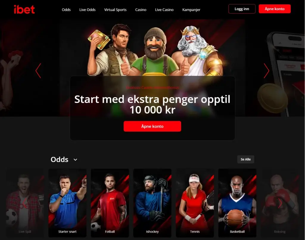 ibet forside med velkomstbonus