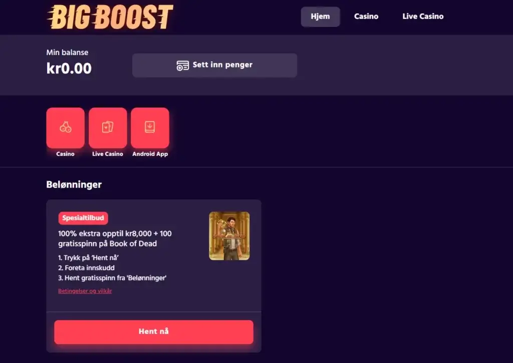 Kongebonus sun eksklusive bonus vises på big boost etter du har registrert.