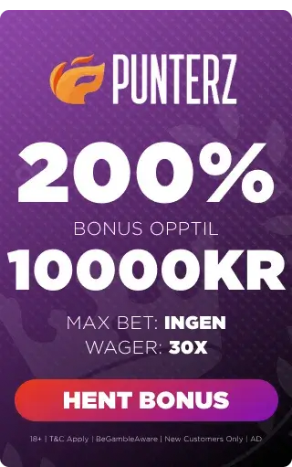 Punterz bonuspanel som viser velkomsttilbudet