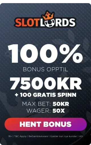 Bonuspanel som viser velkomsttilbudet på SlotLords