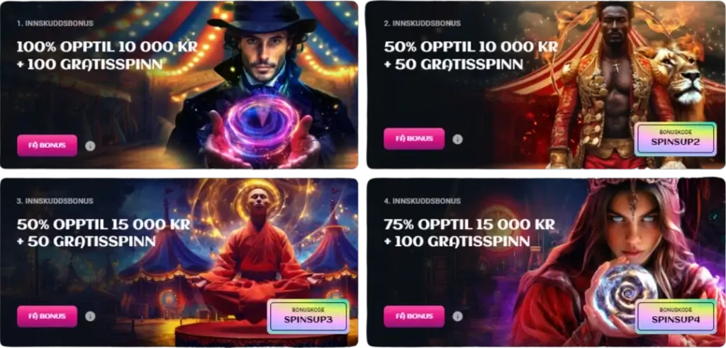 Velkomstbonusene hos SpinUp Casino