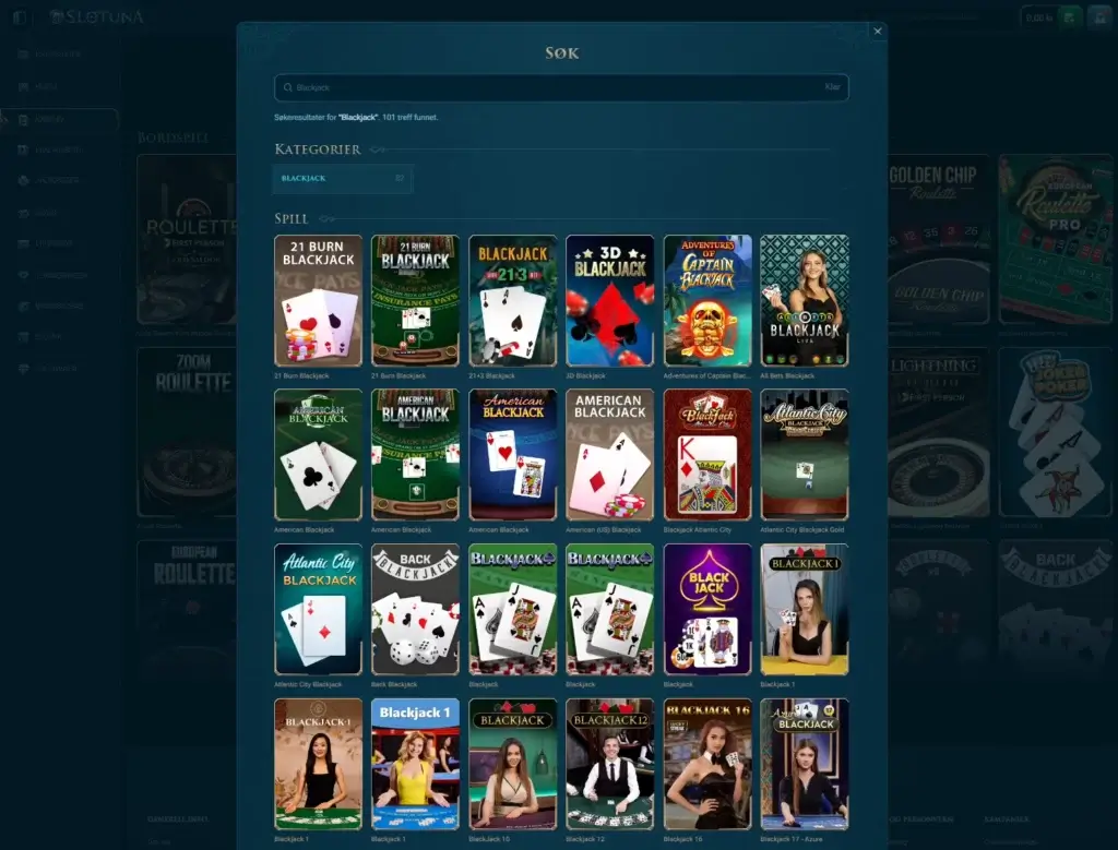 Blackjack hos Slotuna 