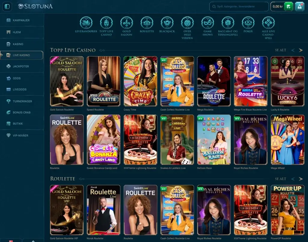 Live Casino hos Slotuna