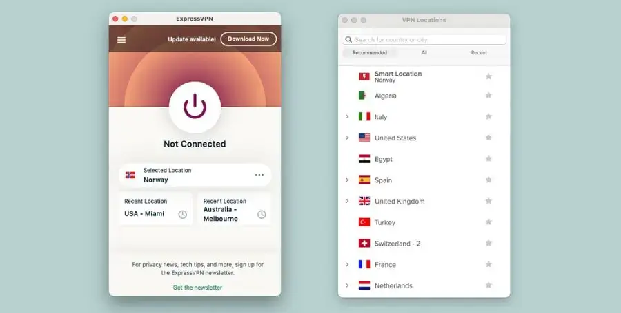 Velg serverlokasjon med ExpressVPN