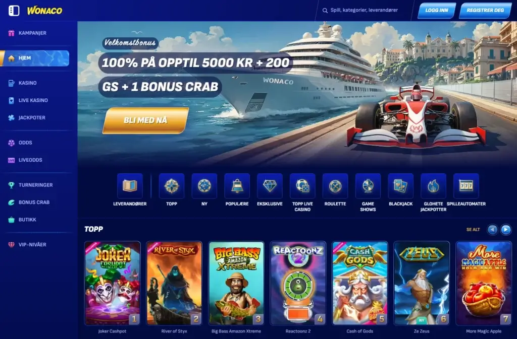 Wonaco casino sin nye forside
