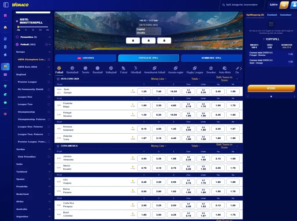 Sportsbetting hos Wonaco