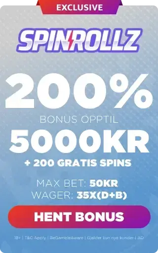 Spinrollz bonuspanel som viser velkomsttilbudet