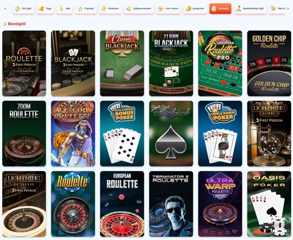 Bordspill hos Casino Infinity