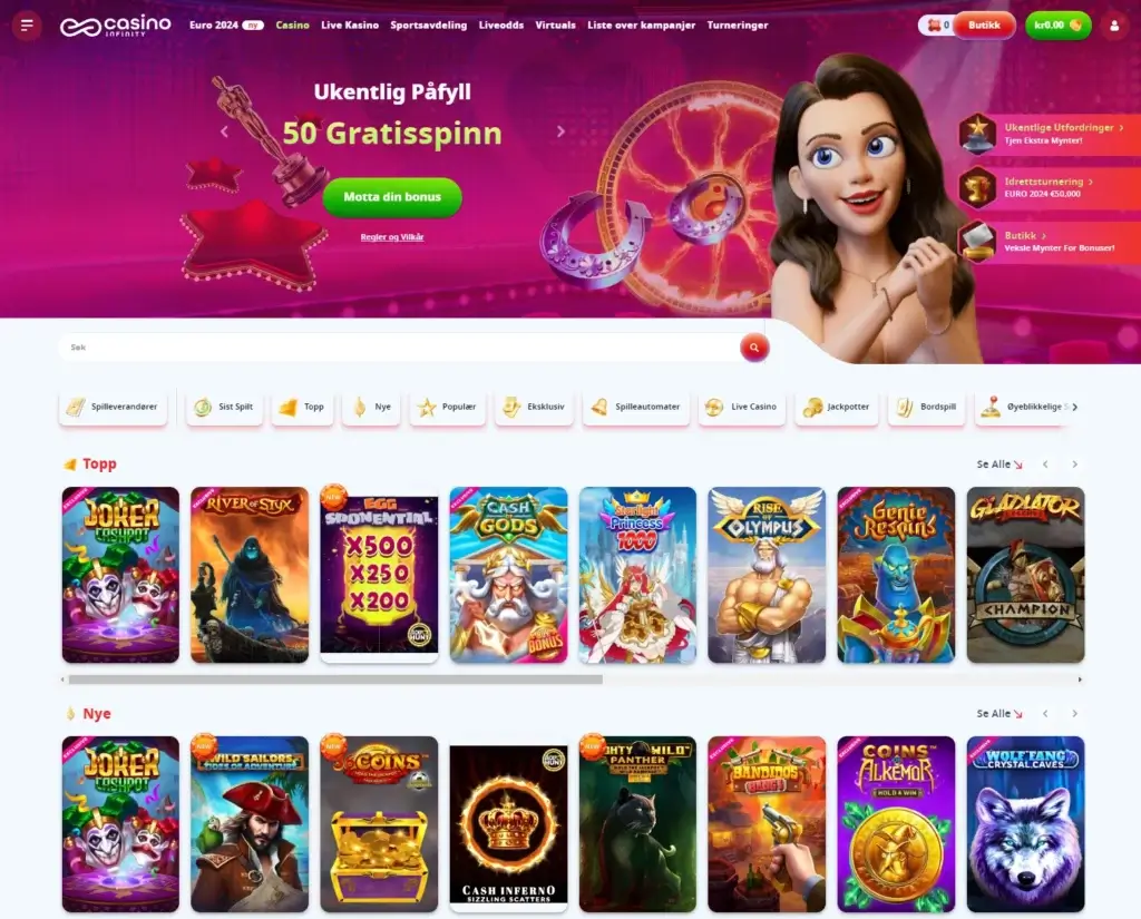 Spillutvalg hos Casino Infinity