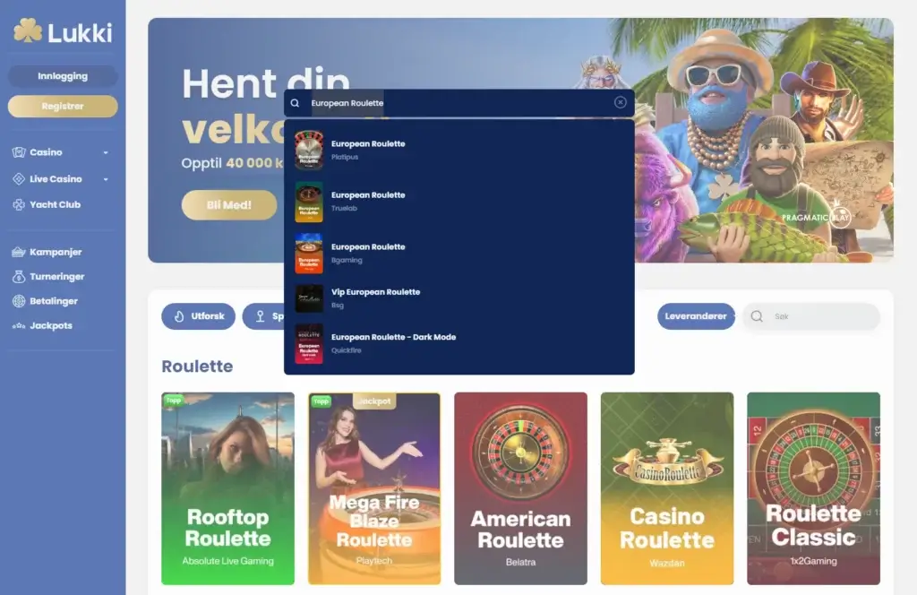 Spill Europeisk Roulette hos Lukki Casino