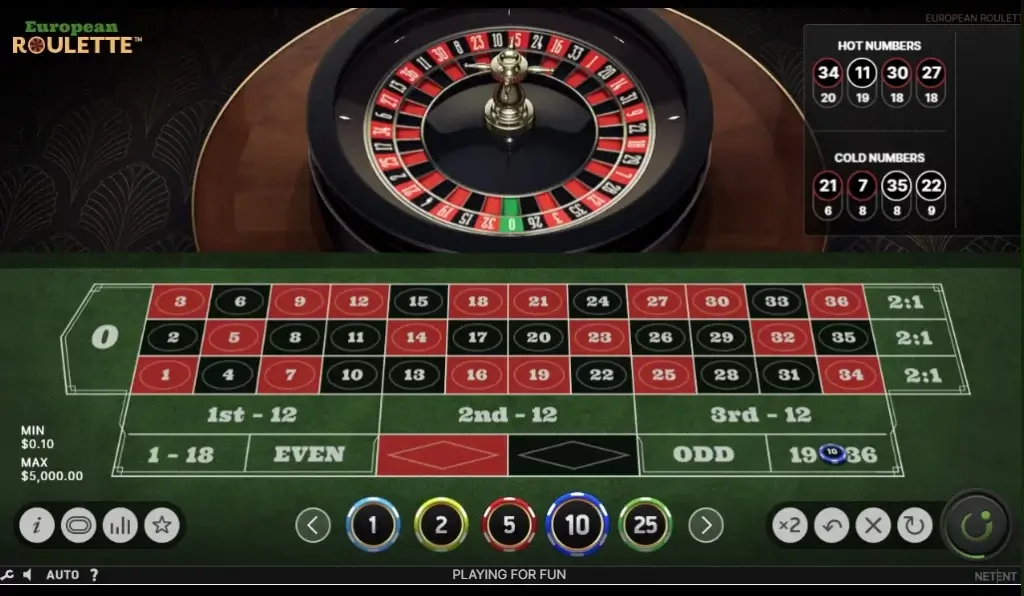 19 til 36 (Høy) på Europeisk Roulette