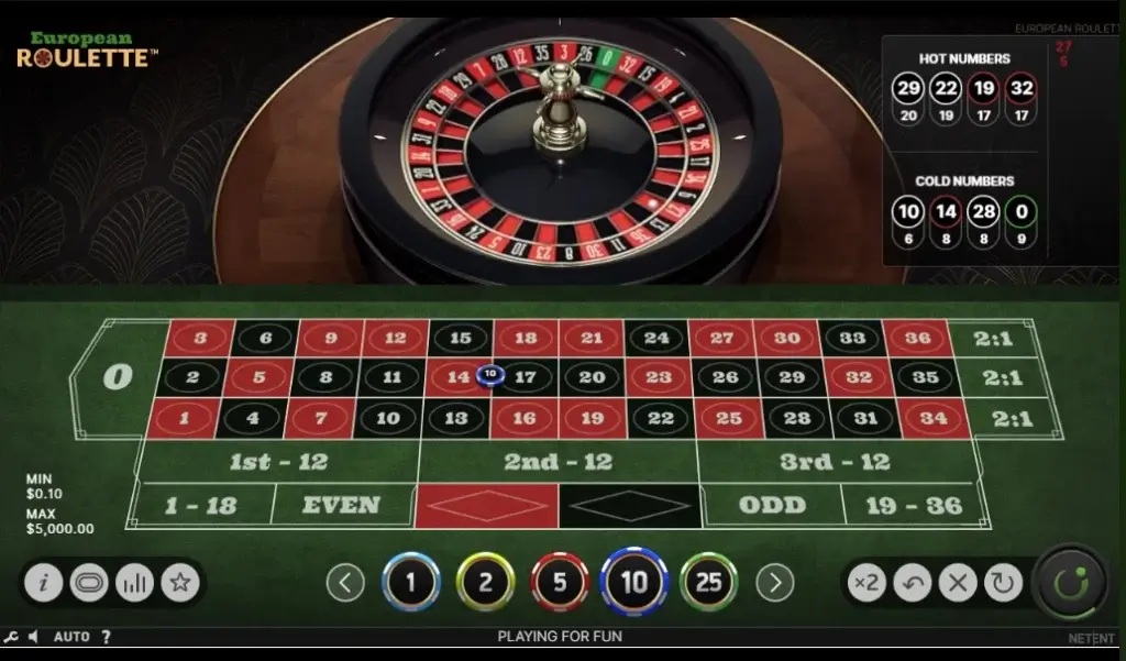 Split Bet  på Europeisk Roulette