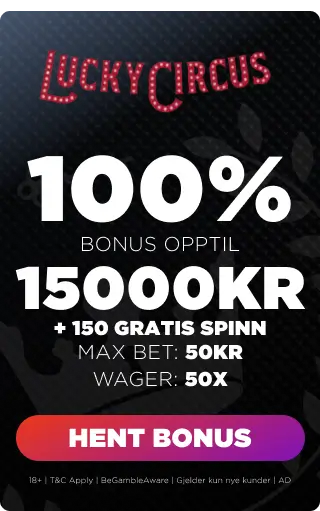 lucky circus bonuspanel som viser velkomsttilbudet