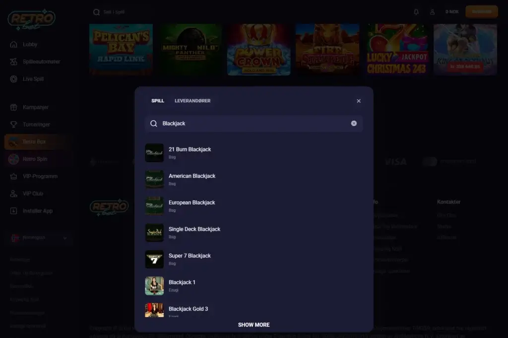 Blackjack hos Retrobet