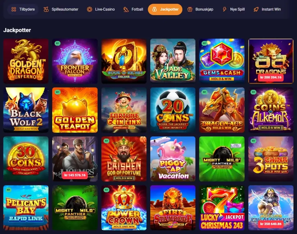 Jackpotspill hos Retrobet