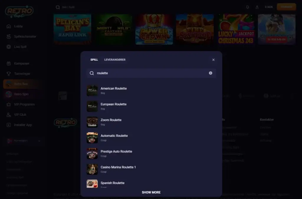Roulette hos Retrobet