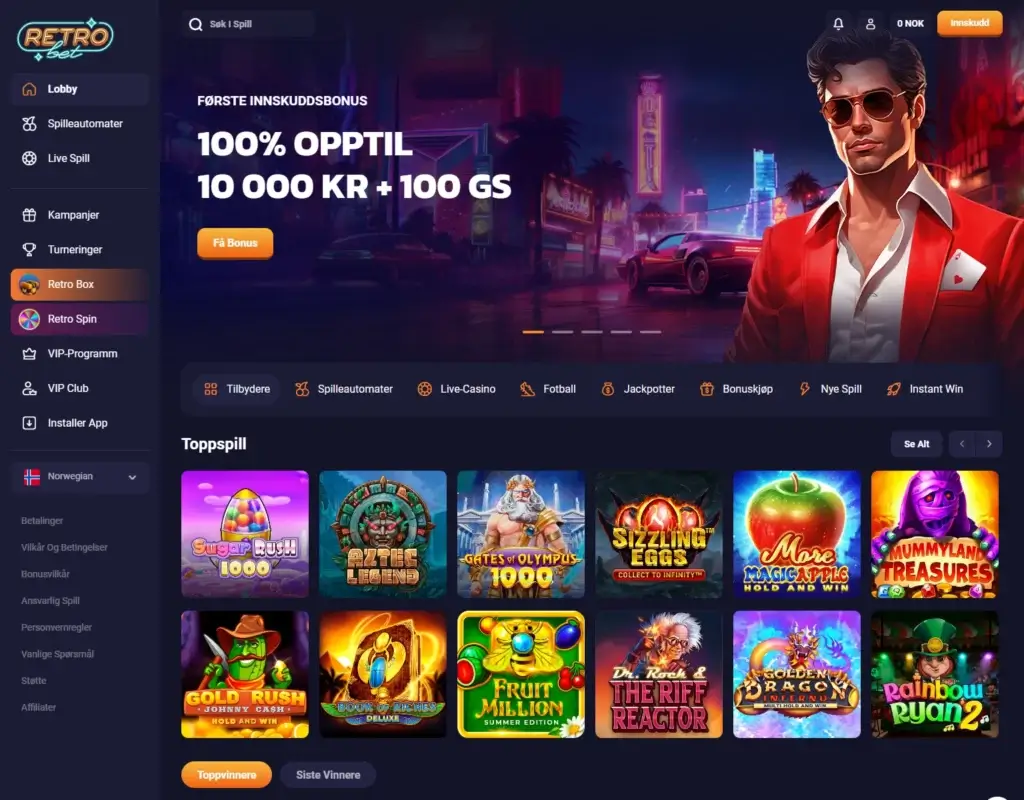 Retrobet har over 11.000 casinospill, inkludert slots, live-casino, jackpotter, og mer.