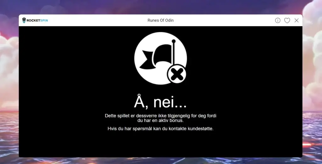 Forbudte spill er blokkerte fra å spilles på Rocket Spin.