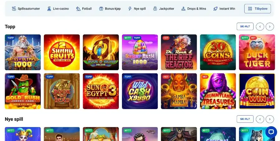 Spillutvalget i casinoet til Rocket Spin