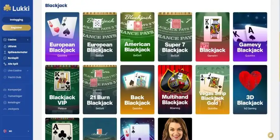 Amerikansk blackjack hos Lukki Casino