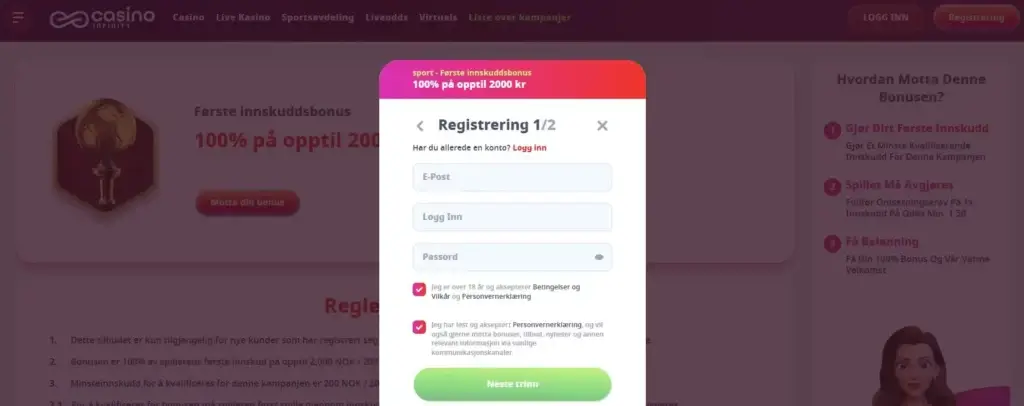 Registrere en konto på bettingsiden