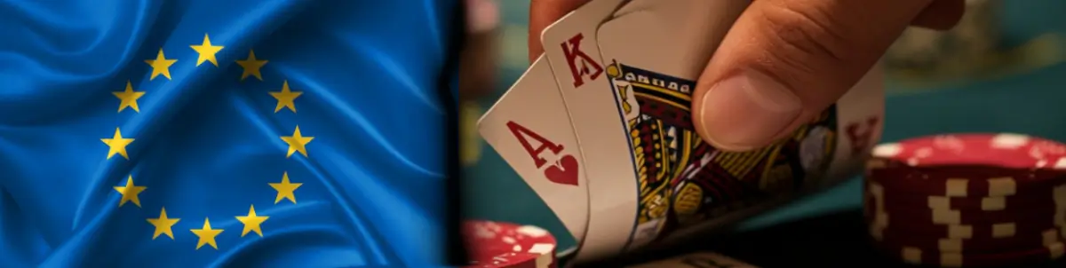 Europeisk blackjack banner med flagg og kort