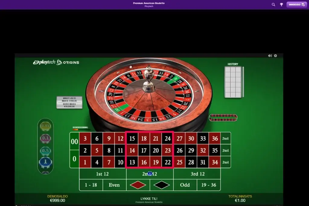 Amerikansk Roulette av Playtech hos Kingmaker casino