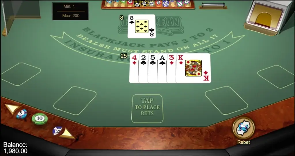 Andre hånd Martingale Blackjacksystem 