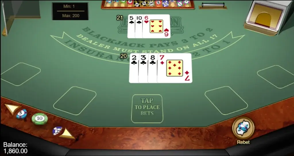 Fjerde hånd Martingale Blackjacksystem 