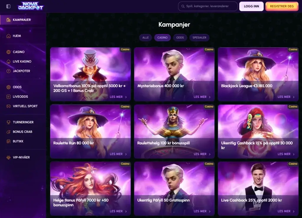 NovaJackpot casino for Fibonacci-spillere