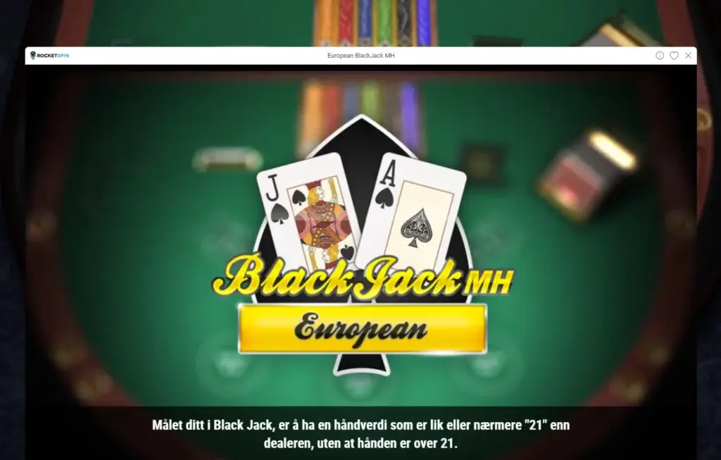 Play'nGO sin versjon av Europeisk Blackjack hos Rocket Spin casino.