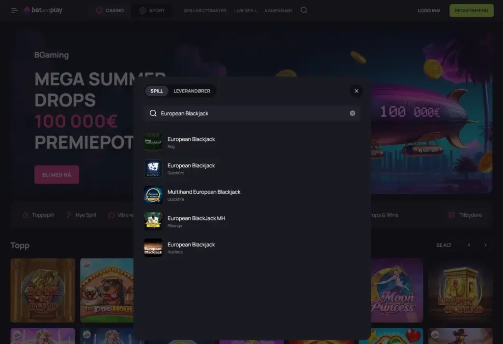 Spill Europeisk Blackjack hos BetandPlay