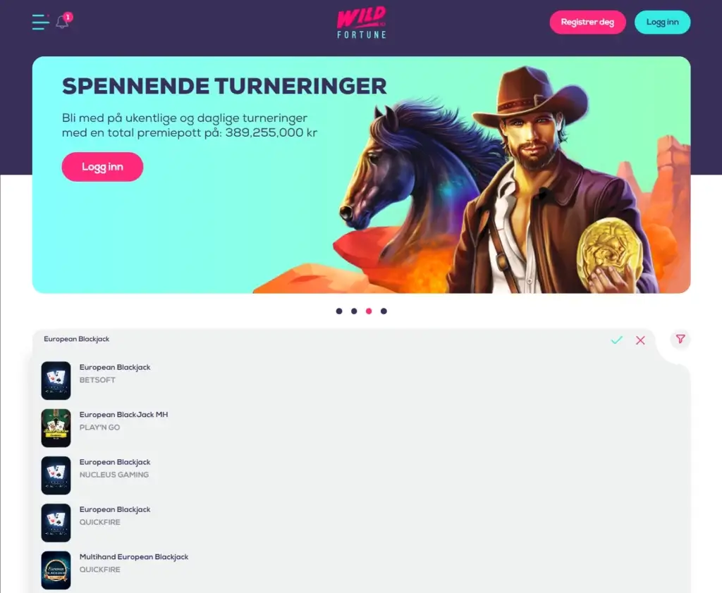 Spill Europeisk Blackjack hos Wildfortune.io