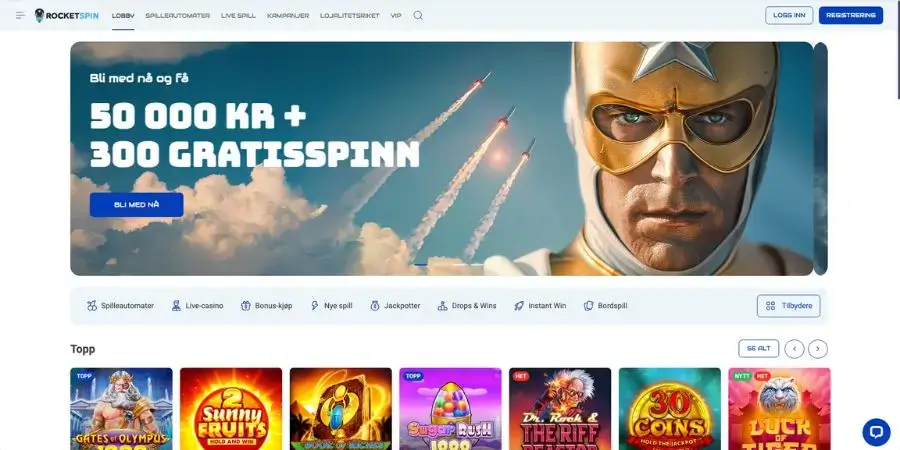 Startsiden hos Rocket Spin