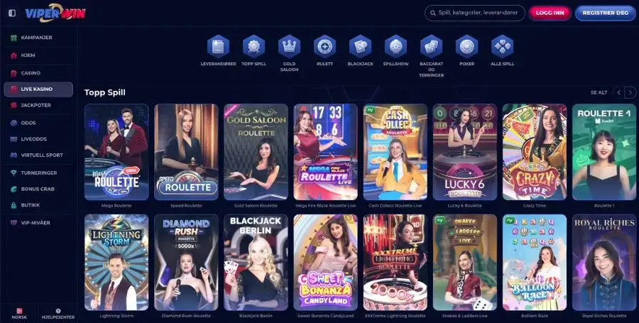ViperWin live casino utvalg