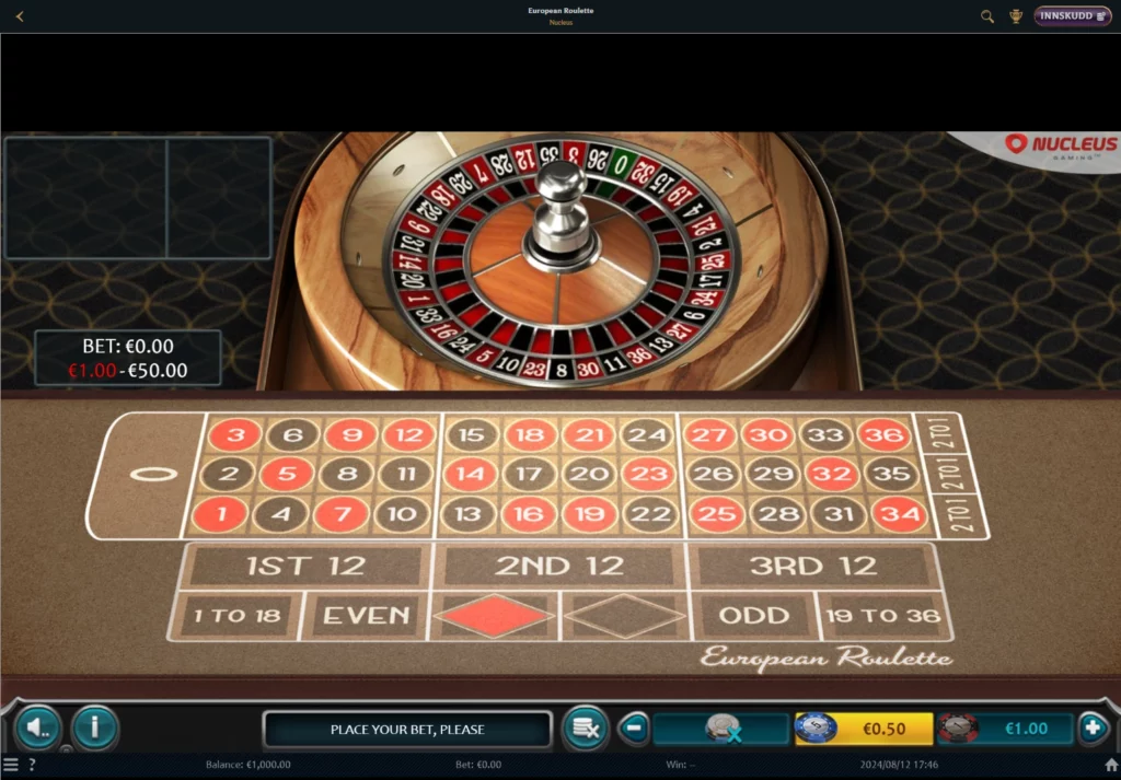 Europeisk Roulette utviklet av Nucleus hos Talismania casino