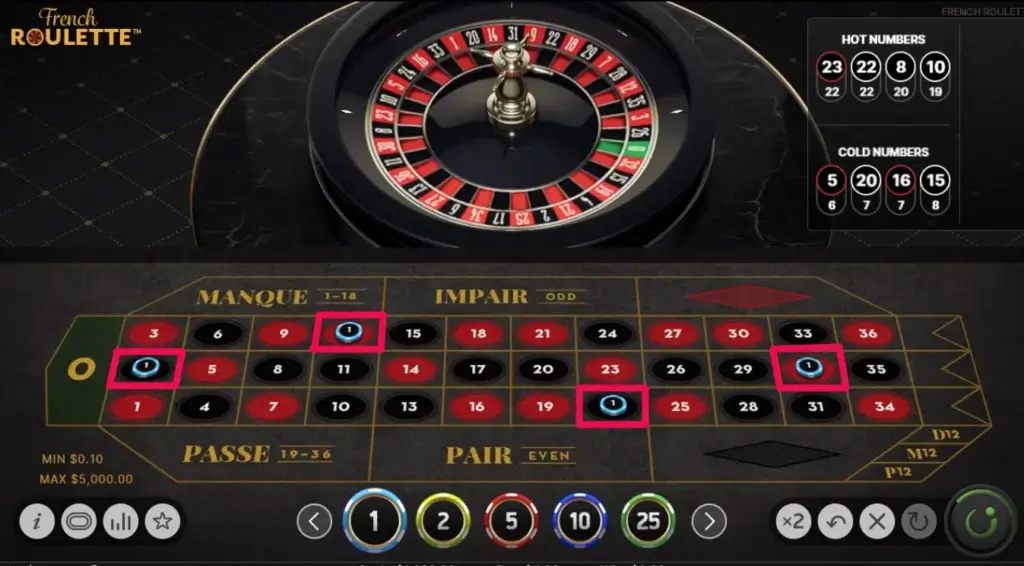 Variable Call Bets på fransk roulette