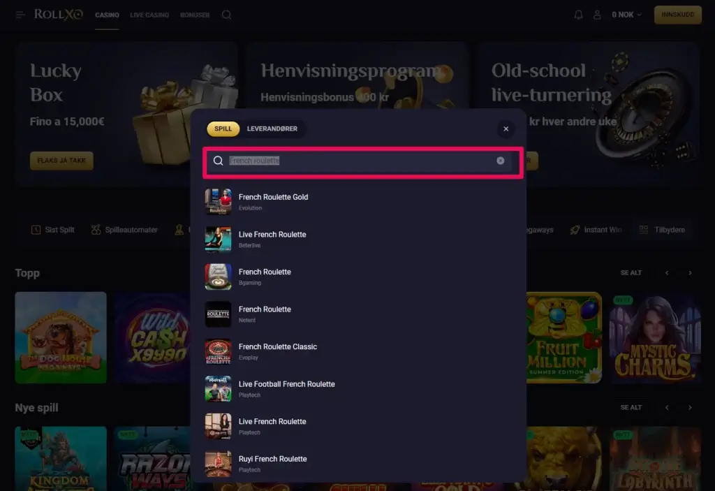 finn spill og sett en innsats på Fransk Roulette