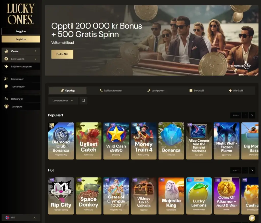 Forsiden til Lucky Ones casino
