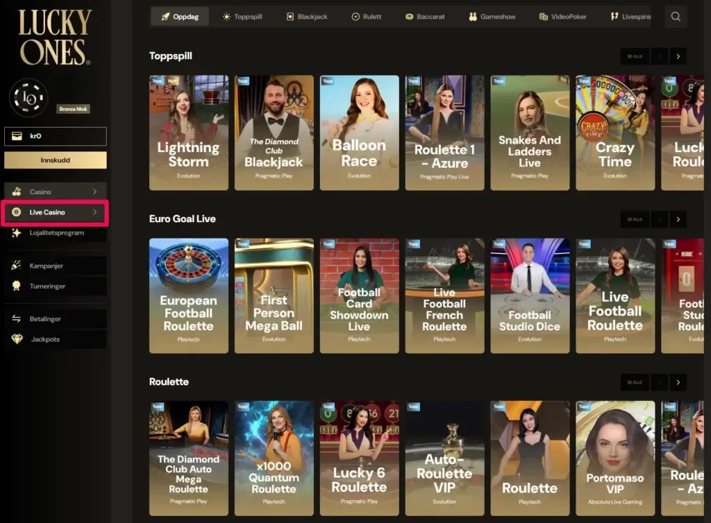 Live Casino hos Lucky Ones