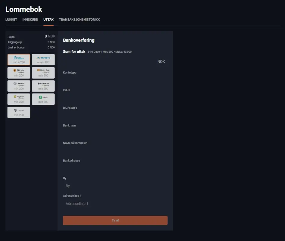 Fransk Roulette gevinst for uttak